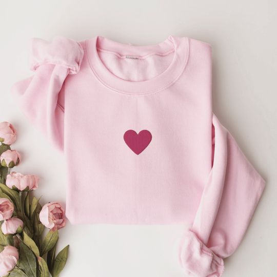 Embroidered Heart Sweatshirt, Valentine's Day Crewneck Sweater, Simple Heart Embroidery, Anniversary Gift Shirt, Valentine's Day Gift