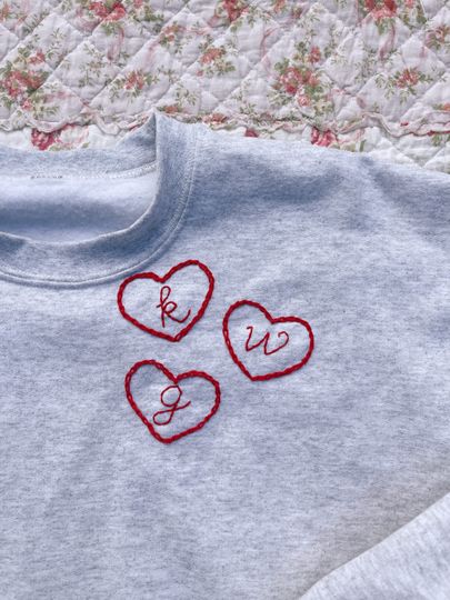 Personalized Love Letter Sweatshirt- hand embroidered, embroidered hearts, monogram, embroidered initials, custom embroidery, valentines