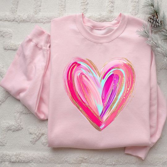 Valentines Sweater - Valentine Heart Watercolor Brush Stroke - I Love You - Crewneck Sweatshirt - Valentines Day  Shirt - Ladies Women Gift