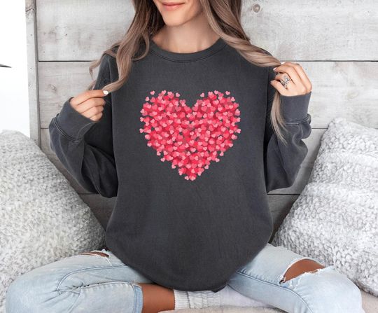 Pink Hearts Comfort Colors Sweatshirt, Love Sweater, Valentine Heart Hoodie, Heart Sweatshirts, Cute Gift For Her, Valentine's Day Shirt