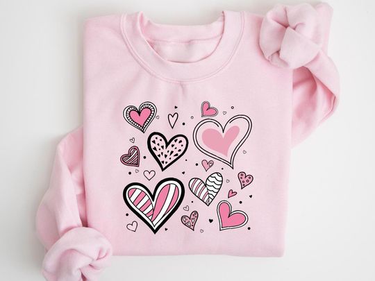 Valentines Pink Heart Sweatshirt, Cute Love Valentines Sweatshirt, Womens Valentines Sweatshirt, Valentines Day Shirt, Valentines Day Gift