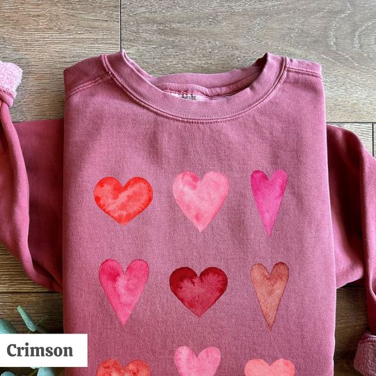 Comfort Colors Valentine's Day Crewneck sweatshirt, heart sweatshirt, galentines day, valentine crewneck sweater, watercolor hearts shirt