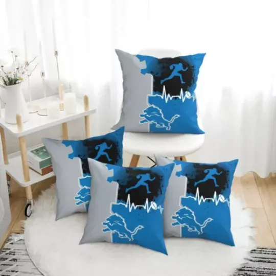 Detroit Lions Heartbeat Sport Throw Pillow, Gift For Football Lover