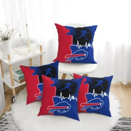 Buffalo Bills Heartbeat Sport Throw Pillow, Gift For Football Lover