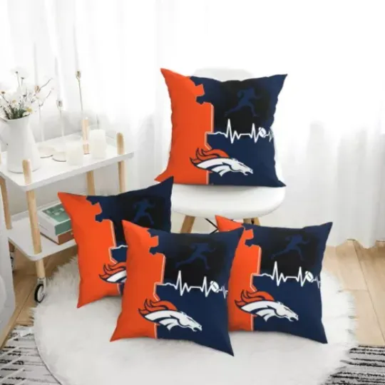 Denver Broncos Heartbeat Sport Throw Pillow, Gift For Football Lover