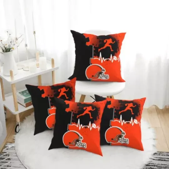 Cleveland Browns Heartbeat Sport Throw Pillow, Gift For Football Lover