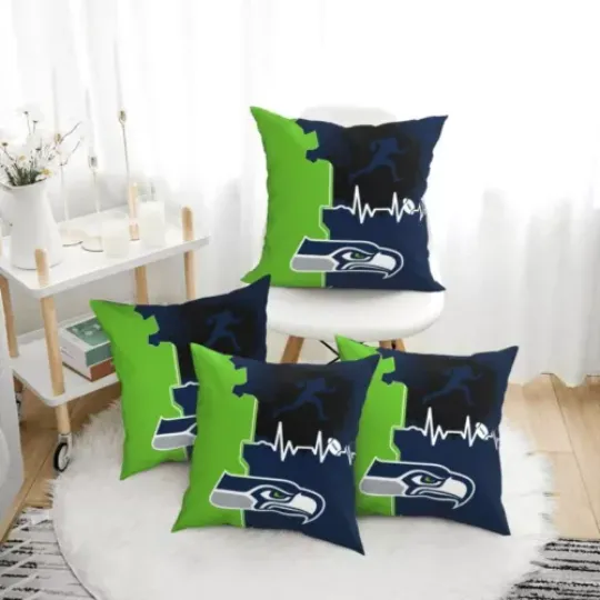 Seattle Seahawks Heartbeat Sport Throw Pillow, Gift For Football Lover