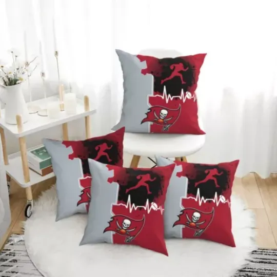 Tampa Bay Buccaneers Heartbeat Sport Throw Pillow, Gift For Football Lover