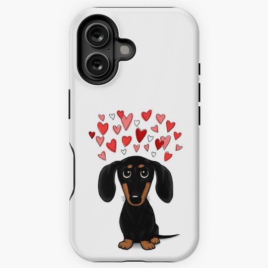 Dachshund with Valentine Hearts | Cute Black and Tan Wiener Dog iPhone Case