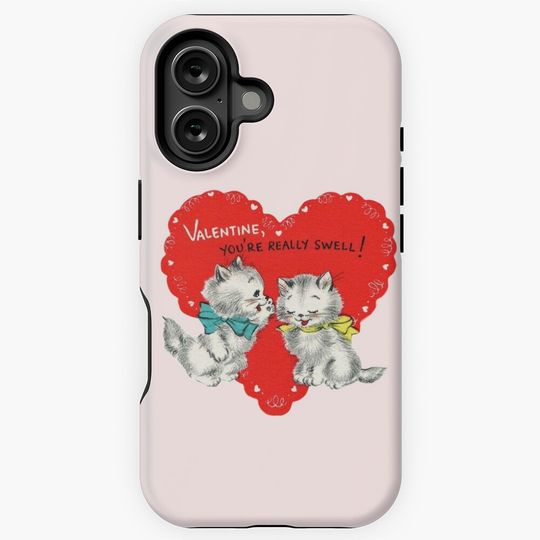 Red Heart Kitten Vintage Valentine’s Day Card iPhone Case