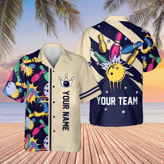 Personalized Retro Bowling Hawaiian Shirt, Custom Retro Bowling Hawaiian Shirt