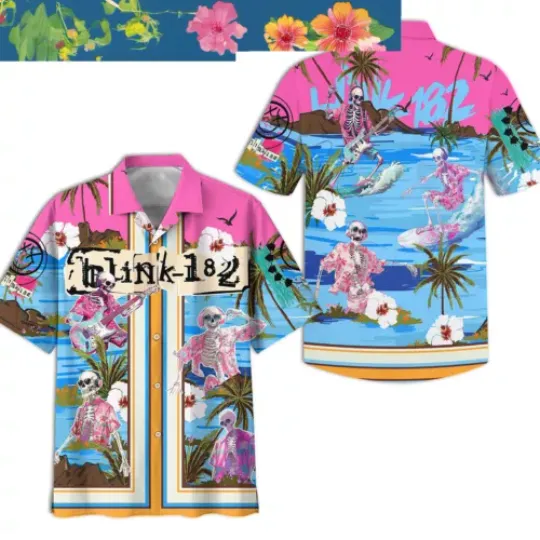 B182 Pop Punk Skull Party Blue Hawaiian Shirts