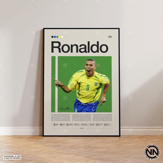 Ronaldo Poster, Brazil Football Poster, Ronaldo Print, Soccer Gifts, Sports Poster, Football Poster, Sports Bedroom Posters