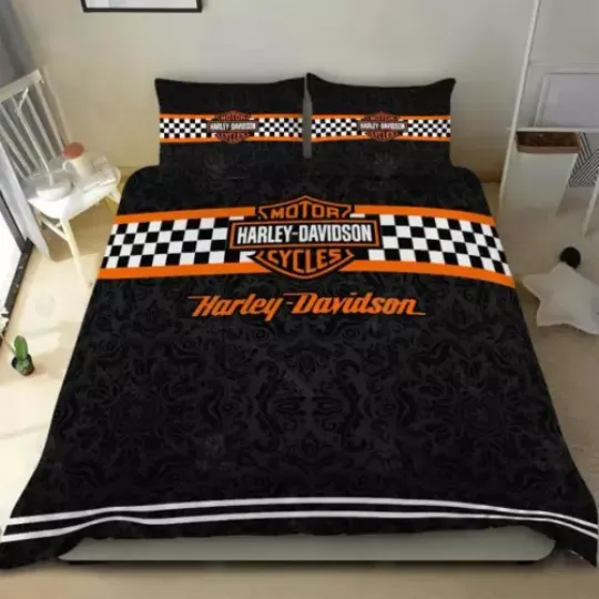 Haarleyy Davidson Motorcycle Bedding Set, Gift For Fan
