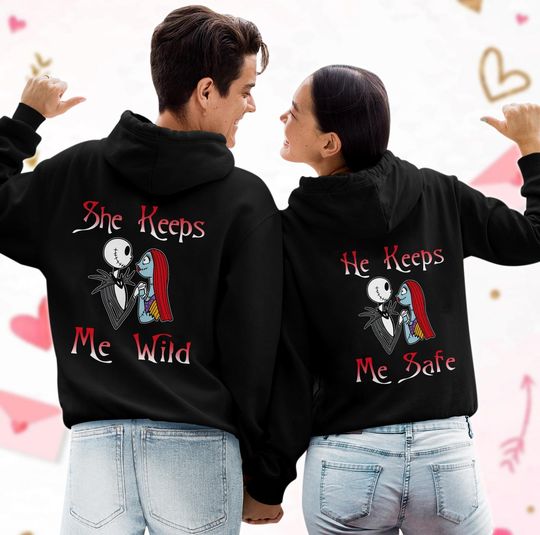 Couple Jack Skellington And Sally Hoodie, Jack Couple Hoodies, Couples Hoodies Character, Couple Gifts