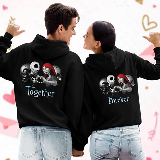 Couple Jack Skellington And Sally Hoodie, Jack Couple Hoodies, Valentines Day Gift For Boyfriend, Valentines Couple Gifts
