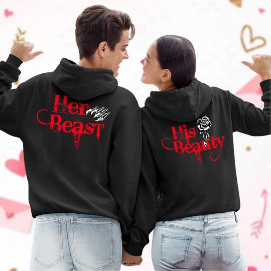 Her Beast His Beauty Couple Hoodies, Beauty And Beast Rose Shirt, Disneyland Valentines Shirts, Disneyland Couple , Gift For