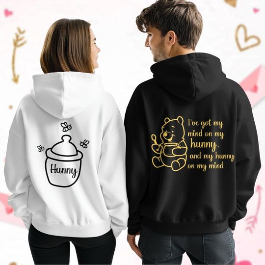 Winnie The Pooh Valentines Couple Hoodie, Pooh Shirt, Disneyland Honeymoon Trip, Disney Couple Hoodies, Disney Valentines Day Shirt