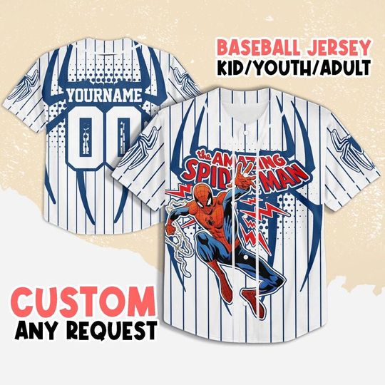 Custom Spiderman Baseball Jersey, Disney Spiderman Baseball Jersey