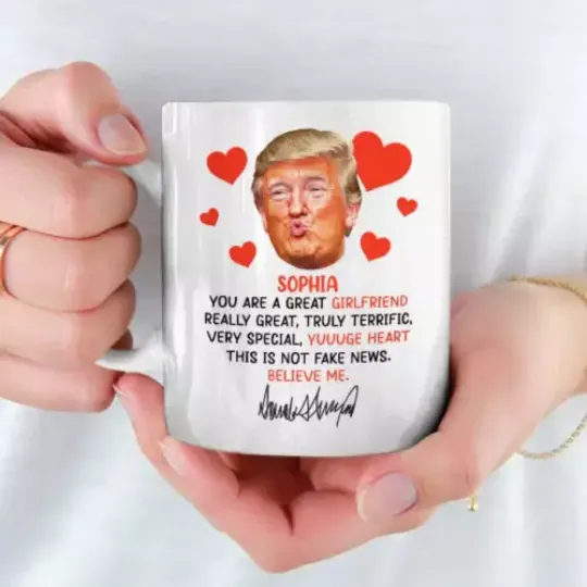 Personalized Trump Kissing Hearts You're A Great Girlfriend Valentine's Day Mug