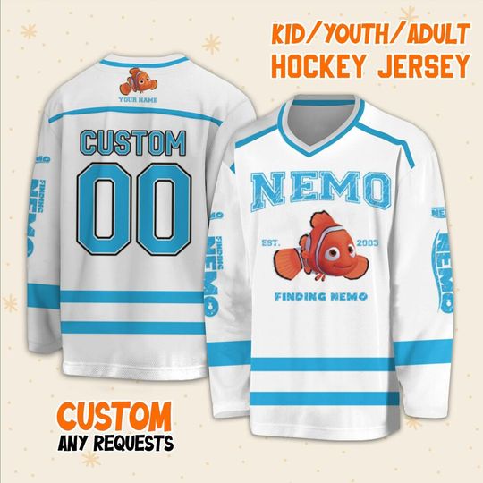 Personalized Disney Finding Nemo Vintage Nemo Hockey, Ice Hockey Jersey Sweatshirt Team Sports Disneyland Family Trip Birthday Gift For Fans
