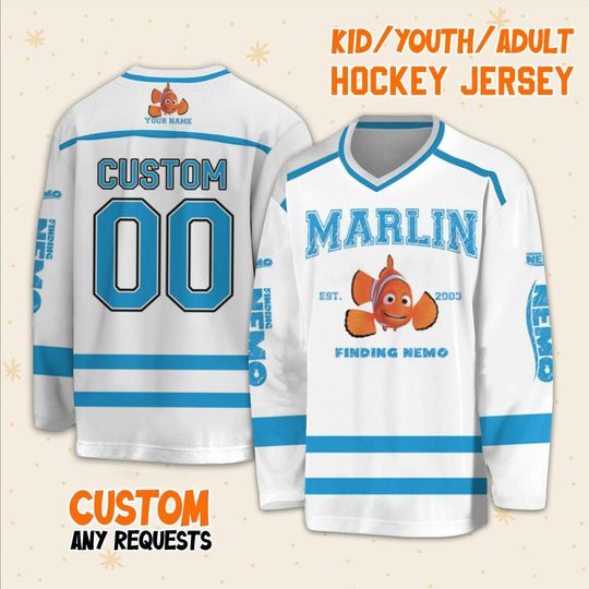 Personalized Disney Finding Nemo Vintage Marlin Hockey, Ice Hockey Jersey Sweatshirt Team Disneyland Family Trip Birthday Gift For Fans