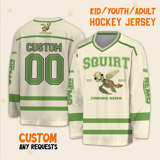Personalized Disney Finding Nemo Vintage Squirt Hockey, Ice Hockey Jersey Sweatshirt Team Disneyland Family Trip Birthday Gift For Fans