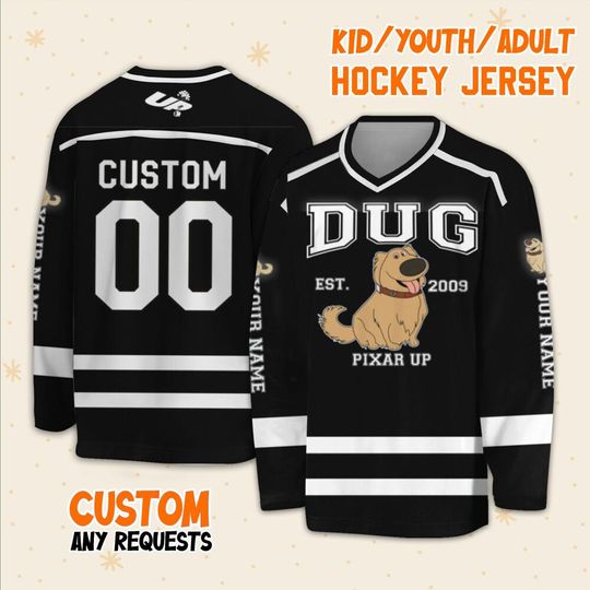 Personalized Disney UP Vintage Dug Hockey Casey, Ice Hockey Jersey Sweatshirt Team Sports Disneyland Family Trip Birthday Gift For Fans