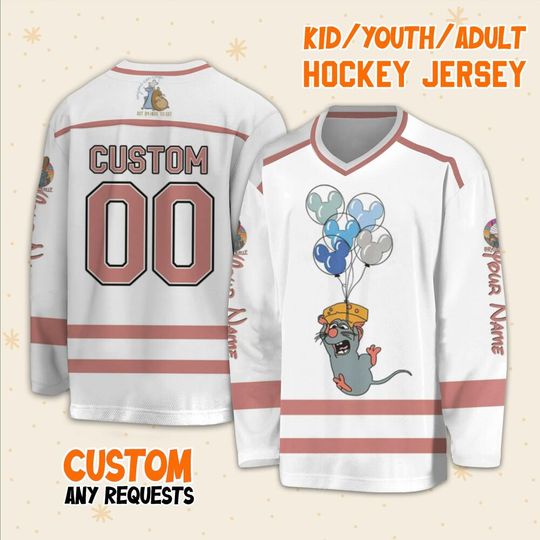 Personalized Disney Ratatouille Remy Remy Little Chef Balloon Mickey Ears Hockey, Ice Hockey Jersey Sweatshirt Team Family Birthday Gift