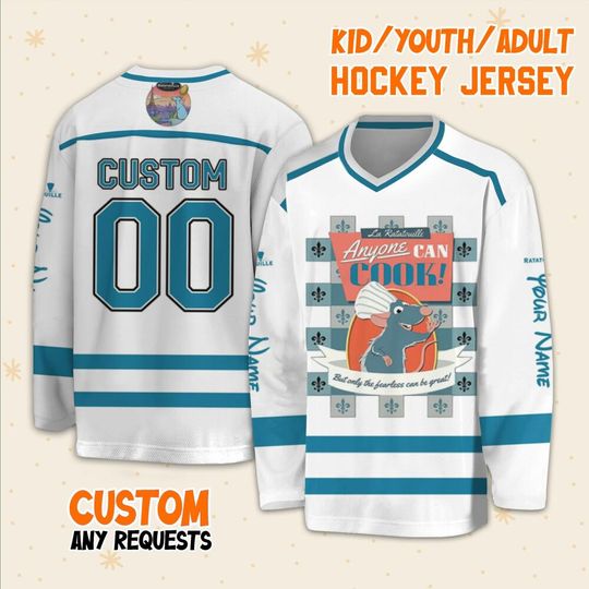 Personalized Disney Ratatouille Over Look Paris Hockey Casey, Ice Hockey Jersey Sweatshirt Team Sports Disney Family Trip Birthday Gift