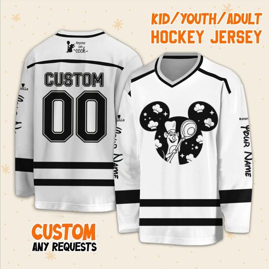 Personalized Disney Ratatouille Remy Anyone Can Cook Hockey Casey, Ice Hockey Jersey Sweatshirt Team Sports Disney Family Trip Birthday Gift