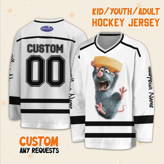 Personalized Disney Ratatouille Remy Hockey Casey, Ice Hockey Jersey Sweatshirt Team Sports Disneyland Family Trip Birthday Gift For Fans
