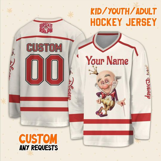Personalized Disney Wreck-It Ralph Alan Tudyk, Ice Hockey Jersey Sweatshirt Team Sports Disneyland Family Trip Birthday Gift For Fans