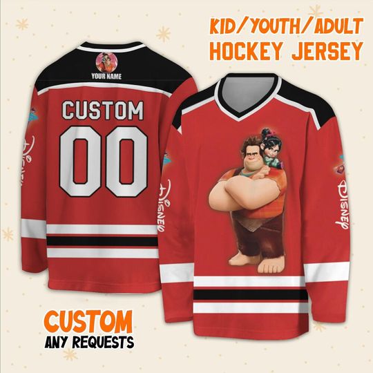 Personalized Disney Wreck-It Ralph And Vanellope Von Schweetz, Ice Hockey Jersey Sweatshirt Team Disney Family Trip Birthday Gift For Fans