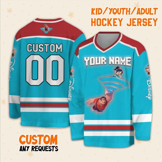 Personalized Disney Wreck-It Ralph Breaks The Internet, Ice Hockey Jersey Sweatshirt Team Disneyland Family Trip Birthday Gift For Fans
