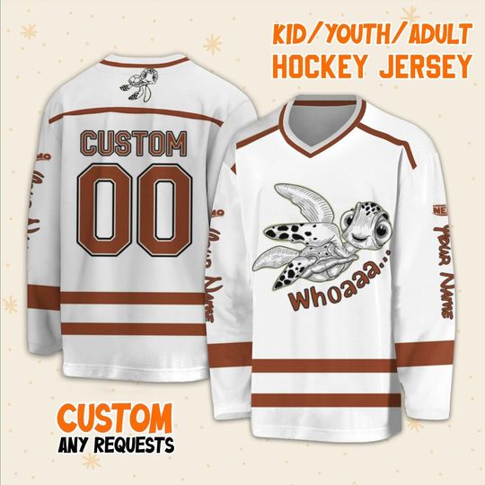 Personalized Disney Finding Nemo Squirt Whoaaa, Ice Hockey Jersey Sweatshirt Team Sports Disneyland Family Trip Birthday Gift For Fans