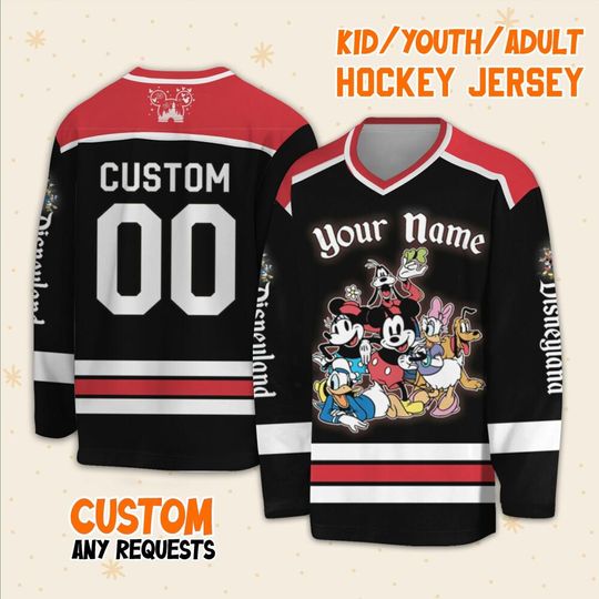 Personalize Disneyland Vintage Mickey Mouse Characters Hockey Casey, Ice Hockey Jersey Sweatshirt Team Disney Family Trip Birthday Gift