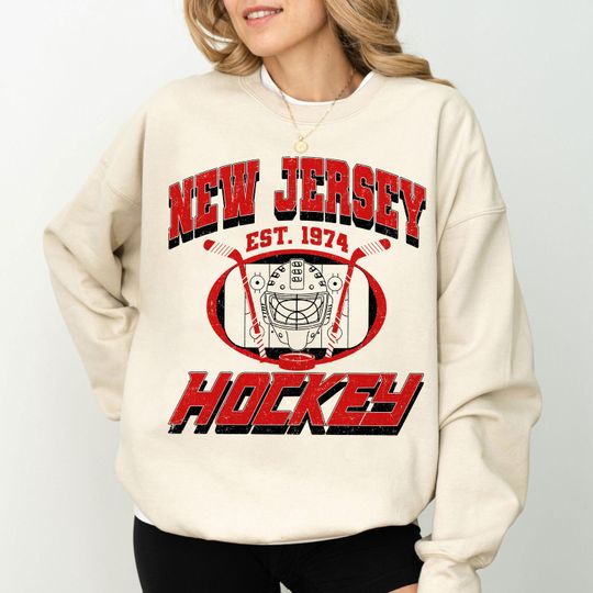 Jersey Hockey Sweatshirt, Hockey Team Sweatshirt, Jersey Gameday Sweatshirt, Retro New Jersey Hockey Fan Sweatshirt