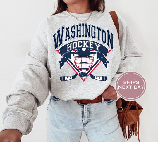 Discover Washington Sweatshirt - Washington Hockey Sweatshirt - Retro Washington Hockey Sweatshirt