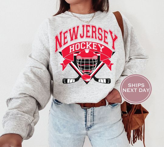 New Jersey Sweatshirt - New Jersey Hockey Sweatshirt - Retro New Jersey Hockey Sweatshirt