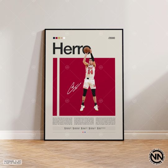 Tyler Herro Poster, Miami Heat Poster, NBA Poster, Sports Poster, Mid Century Modern, NBA Fans, Basketball Gift, Sports Bedroom Posters