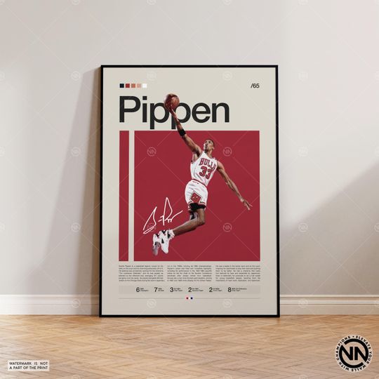 Scottie Pippen Poster, Chicago Bulls Print, NBA Poster, Sports Poster, Mid Century Modern, NBA Fans, Basketball Gift, Sports Bedroom Posters