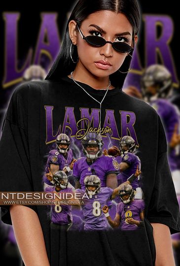 Vintage 90s Graphic Style Lamar Jackson Football American T-Shirt