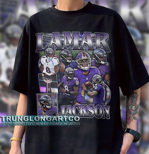 Vintage 90s Graphic Style Lamar Jackson T-Shirt, American Football Bootleg T-Shirt