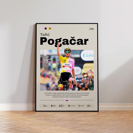 Tadej Pogacar Poster Art Print, Cycling Champion Wall Decor, Tour de France Poster, Sports Athlete Artwork, Giro d'Italia Poster