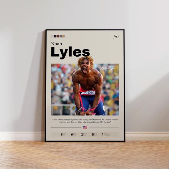 Noah Lyles Poster Wall Art, Track and Field Athlete Print, Sports Decor, Olympic Champion Poster, Motivational Running Poster