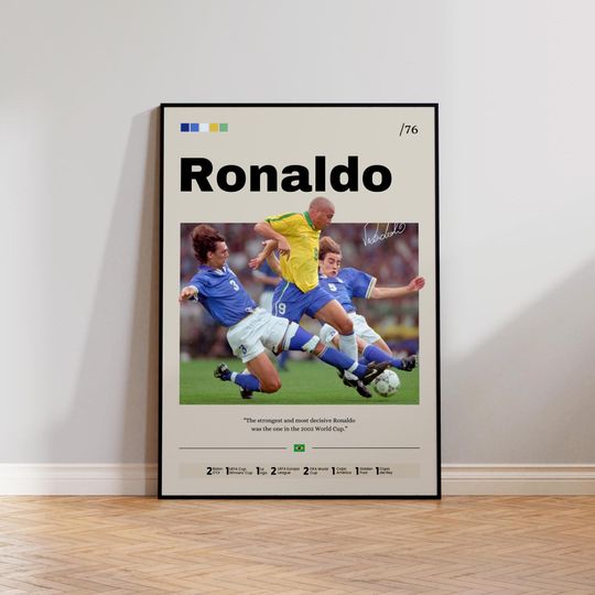 Ronaldo Fenomeno Poster Art Print, Ronaldo Nazario Wall Decor, Soccer Legend Artwork, Football Icon Poster, Vintage Sports Print, Home Decor