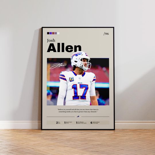Josh Allen Poster Art, Josh Allen Print Decor, Football Art, Sports Fan Gift, Athlete Artwork, Buffalo Bills Poster, Man Cave Decor