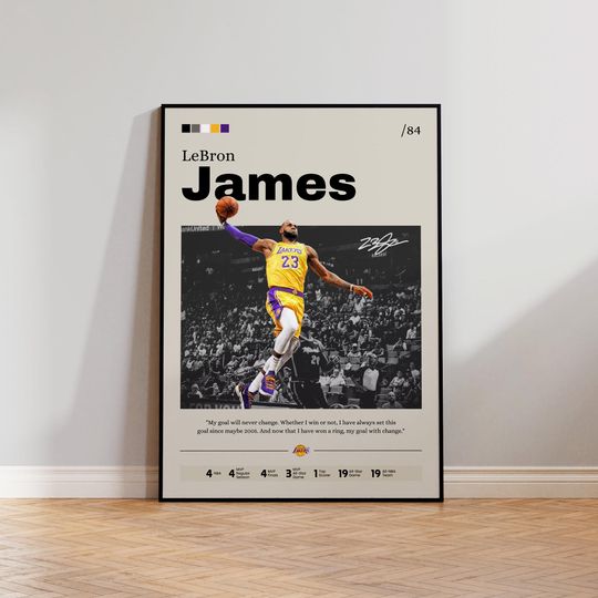 LeBron James Poster, LeBron James Wall Art Print, Basketball Decor, Sports Wall Art, NBA Poster, Sports Fan Gift, Basketball Wall Decor