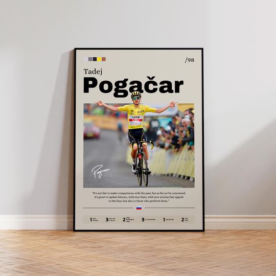 Tadej Pogacar Poster Art Print, Cycling Champion Wall Decor, Tour de France Poster, Sports Athlete Artwork, Home Office Decoration